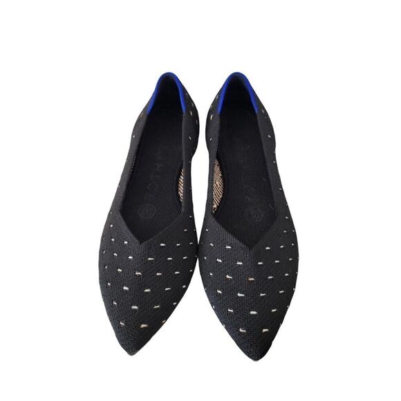 Rothy's The Point Ivory Dot Womens 5 Black Polka Dot Knit Ballet Flats Shoes - Picture 1 of 7